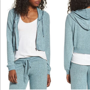 Make + Model Zip Crop Long Sleeve Hoodie Sweater Top Blue Gaze Marl Size Medium